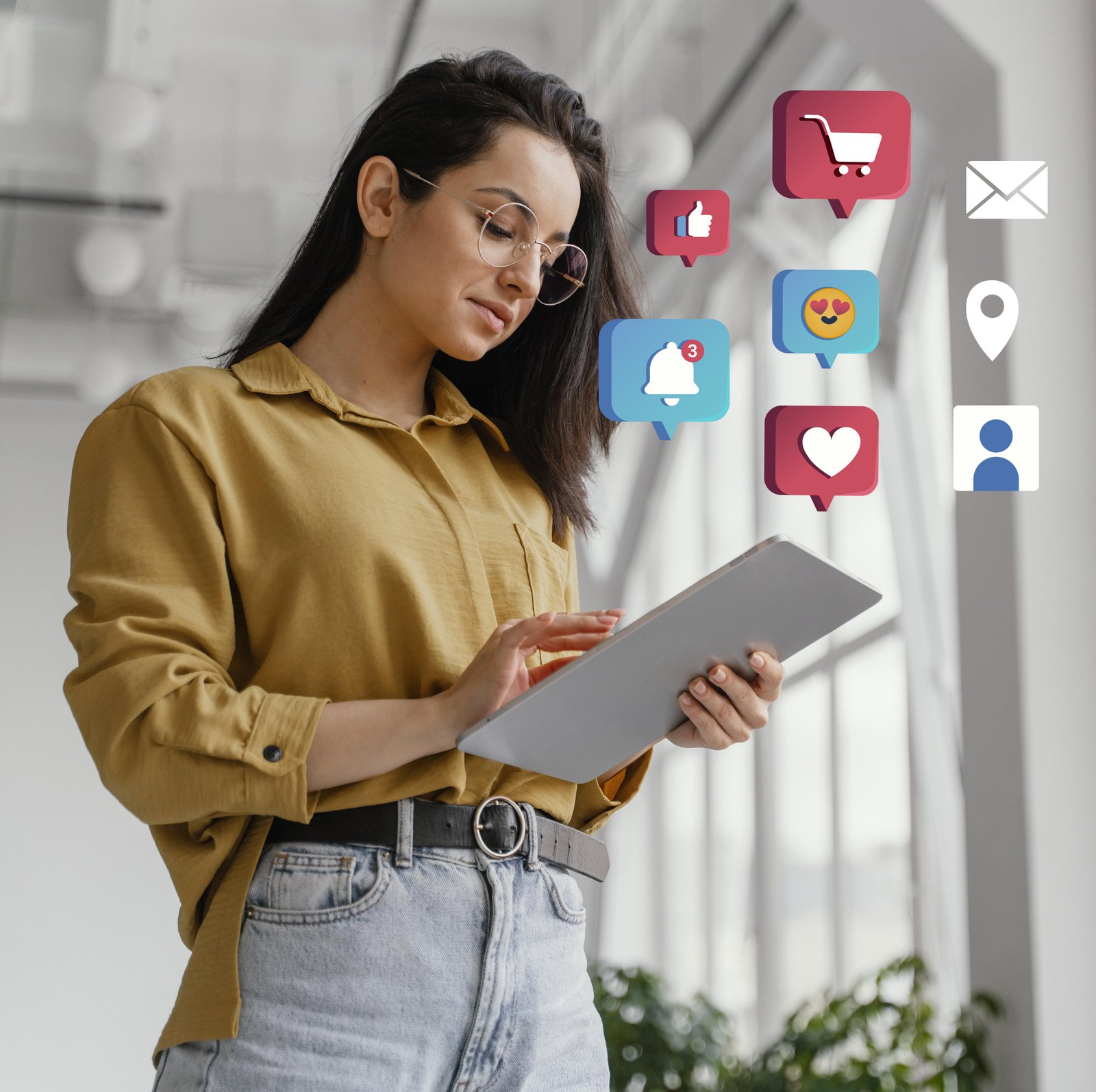 Femme professionnelle avec ordinateur portable souriant